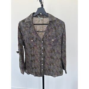 LovePotion Women’s 100% Cotton Multicolor Button Down Long Sleeve Top Size Small